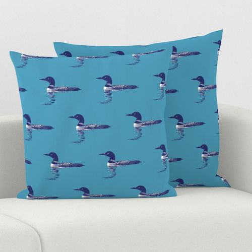 Loon silhouette - blue and white on light blue