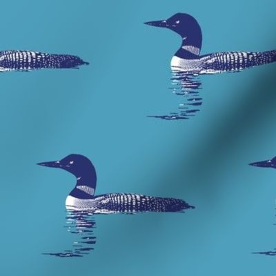 Loon silhouette - blue and white on light blue