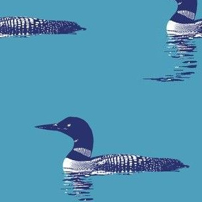 Loon silhouette - blue and white on light blue
