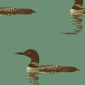 Loon silhouette - brown and cream on greyed green