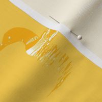 Loon silhouette - gold and white on yellow