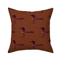 Loon silhouette - dark tyrian purple and tan on brown