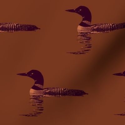 Loon silhouette - dark tyrian purple and tan on brown