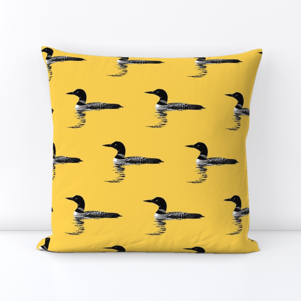 Loon silhouette - black and white on yellow