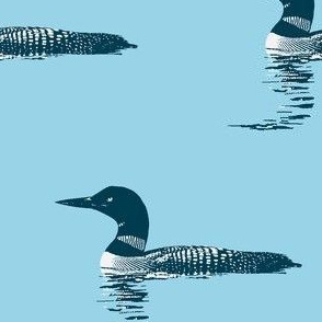 Loon silhouette - navy and white on light blue