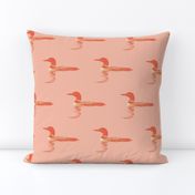 Loon silhouette - vermilion and cream on pale pink