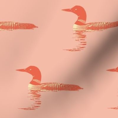 Loon silhouette - vermilion and cream on pale pink