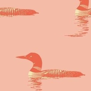 Loon silhouette - vermilion and cream on pale pink