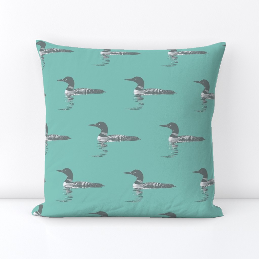 Loon silhouette - grey and white on teal