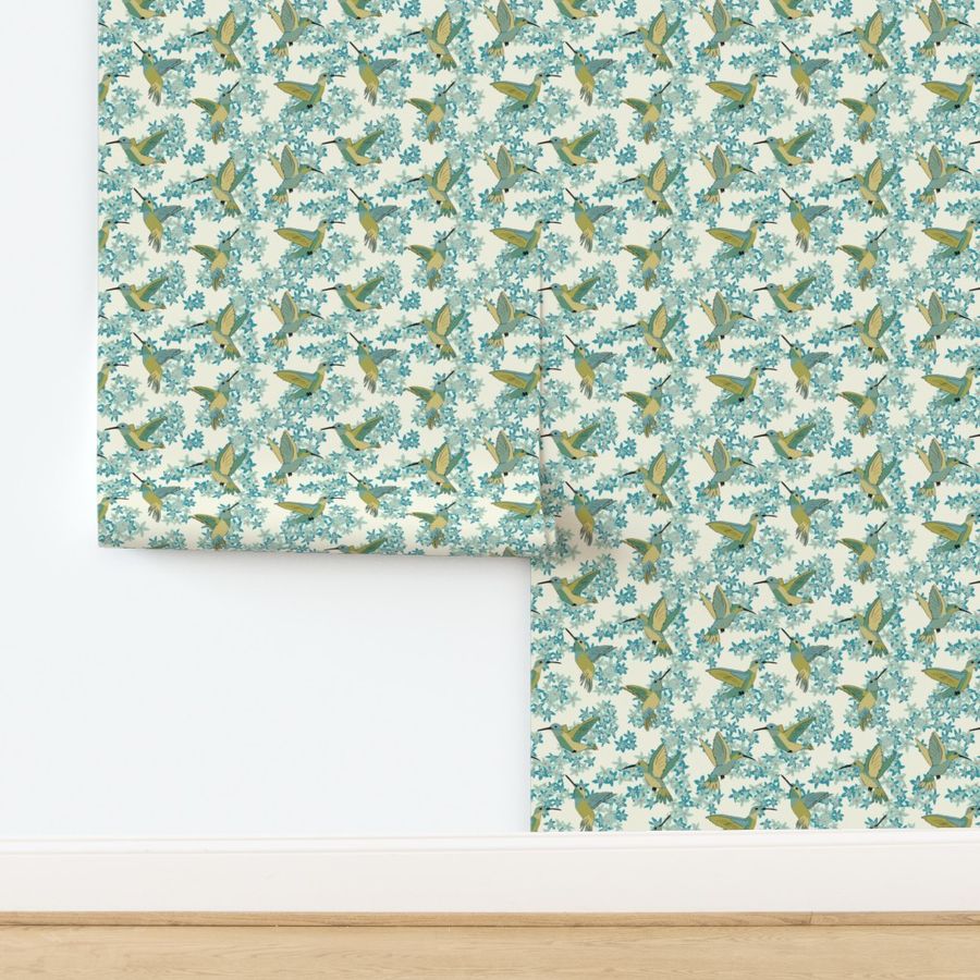 Hummingbird Floral Green and Blue