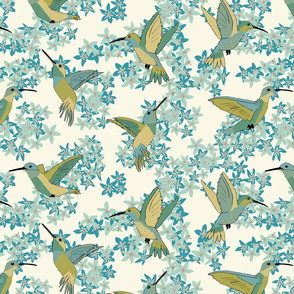 Hummingbird Floral Green and Blue