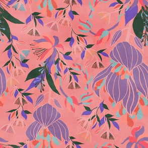 Tropical bloom / big floral / pink background