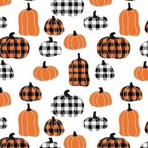 SMALL - plaid pumpkins - thanksgiving fall fabric - white