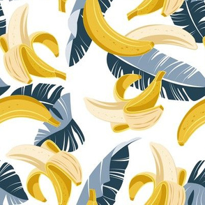 Small scale // In the shade of banana trees // white background dark pastel and navy blue leaves