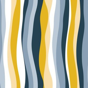 Small scale // Tropical stripes // white blues and yellow vertical large lines