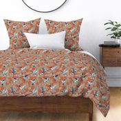 Hummingbird Floral Orange-Red and Blue