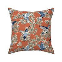 Hummingbird Floral Orange-Red and Blue