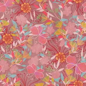 Australian Floral Summer / dark pink background