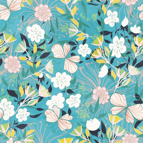 Australian Floral Summer / blue background