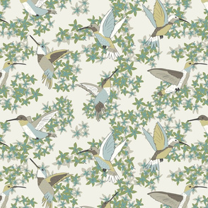 Hummingbird Floral Green and Tan