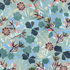 Australian Floral Summer / teal background