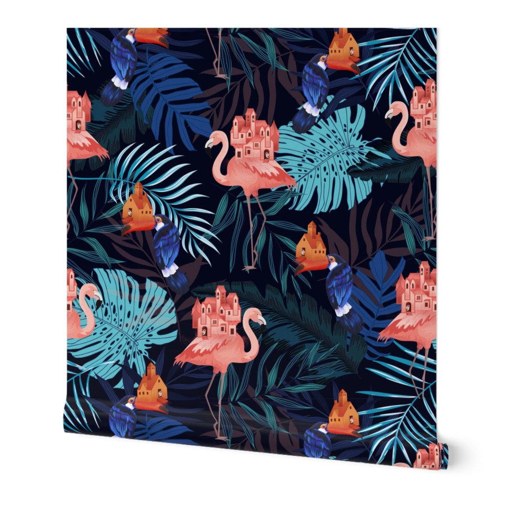 Surreal Toucans & Flamingos 