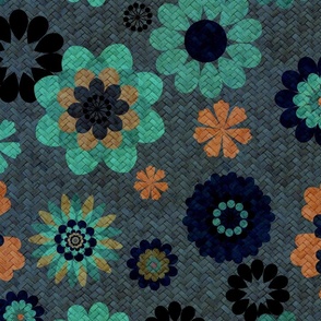 Retro Blue Floral and Rattan