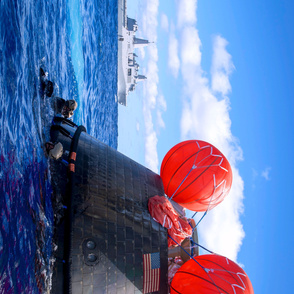 62-8 USS Anchorage, in background, conducting the first exploration flight test for the NASA Orion Program.