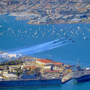  62-22 Blue Angels fly over San Diego Harbor observing the Centennial of Naval Aviation