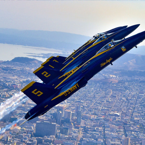 63-14 The U.S. Navy Flight Demonstration Squadron, the Blue Angels, perform the line-abreast loop over San Francisco