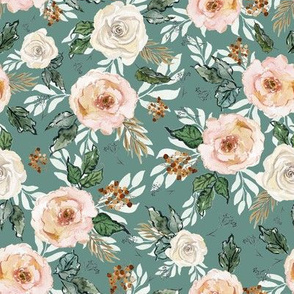 8" Winter Pastel Florals in Teal