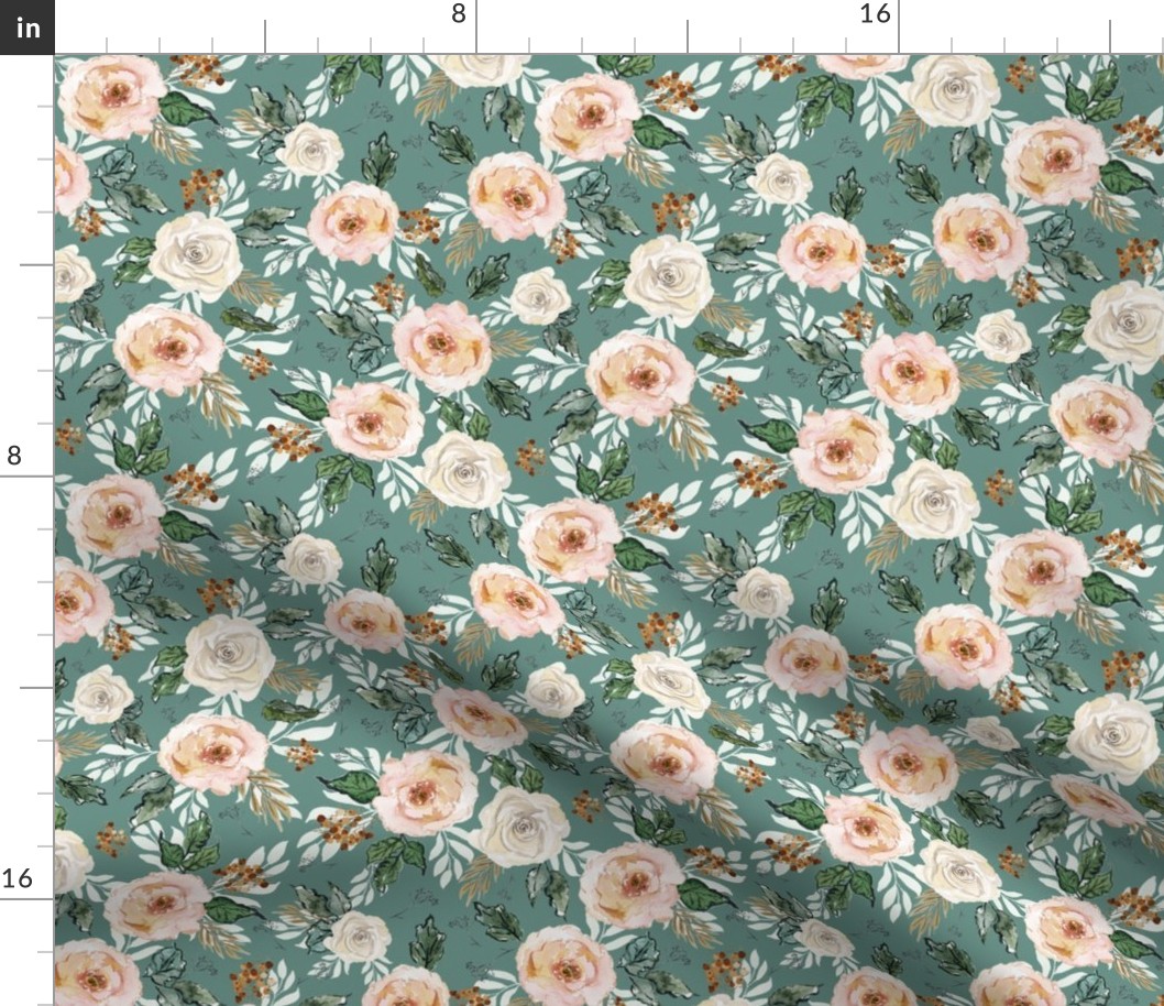 8" Winter Pastel Florals in Teal