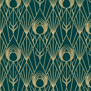 SURREAL DECO FLOWER - TEXTURED AGED GOLD ON TEAL