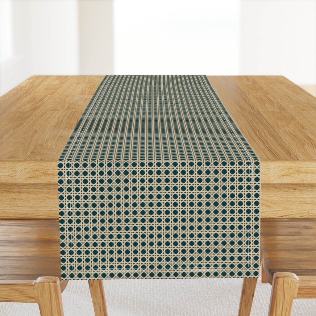 Dark teal natural cannage Chemin de table | Spoonflower