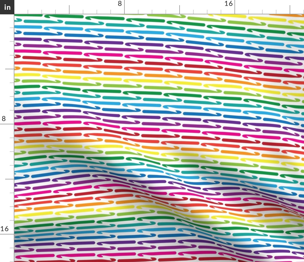 Crochet Hook Stripes Rainbow on White