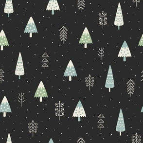 Scandanavian style Christmas Trees on Dark Grey