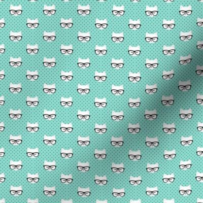 (micro scale) cats with glasses - dark aqua polka C20BS