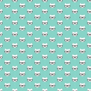 (micro scale) cats with glasses - dark aqua polka C20BS
