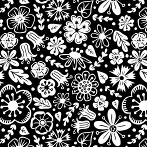 Flowers Everywhere - White on Black