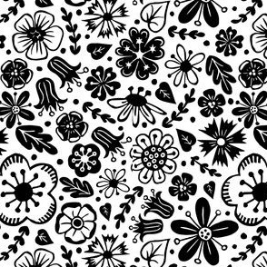 Flowers Everywhere Black and White