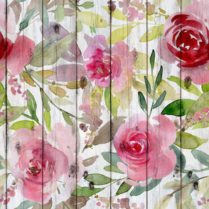 Pink Roses on a white shiplap background rotated - extra large scale