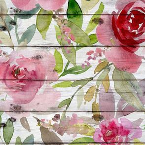 Pink Roses on a white shiplap background - extra large scale