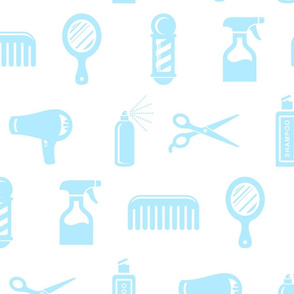Salon & Barber Hairdresser Pattern in Baby Blue with White Background (Large Scale)