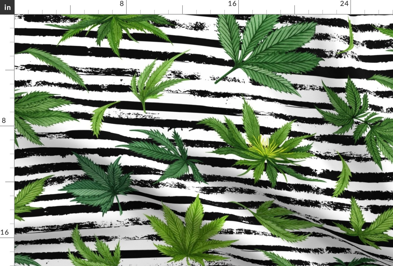 Watercolor Marijuana leaves on a stripe background - large scale