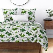 Watercolor Marijuana leaves on a wood background - large scale