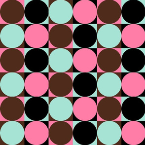 pink mint brown black mod circles