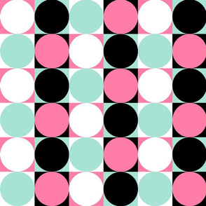 white mint pink black mod circles