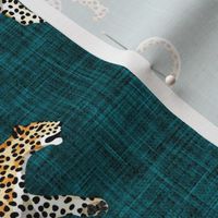 Leopards - walking - teal - LAD20