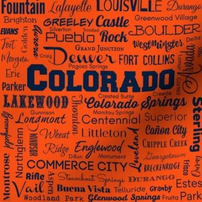 Colorado cities, orange and navy