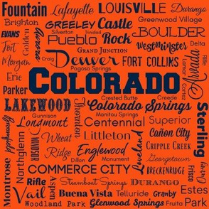 Colorado cities, orange and navy